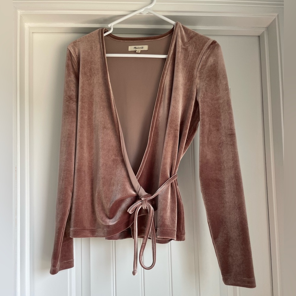 Madewell Velvet Ballet Wrap Top in warm ash - S - Picture 5 of 6